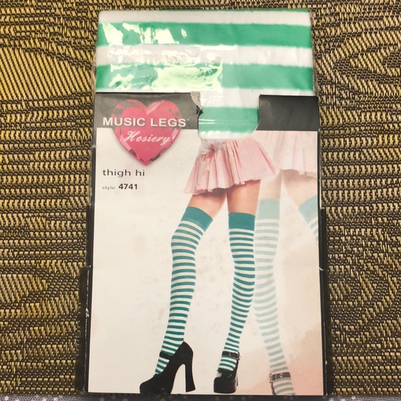 Striped green thigh hi hosiery - Picture 1 of 1